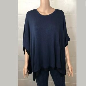 Three Dots Double Layer Poncho Navy Blue Black